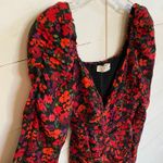 ASTR The Label Jamila Red Floral Puff Sleeve Ruched Bodycon Midi Dress M EUC Photo 8