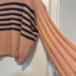 SO NWT  Sz:L Pink Navy Stripes Turtleneck Oversized Cropped Pullover Sweater. Photo 6