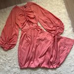 STAUD Dress Tangier Ruched Cutout Maxi Balloon Sleeves Pockets Coral XS Photo 2