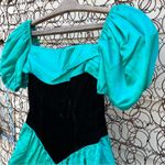 Vintage 80s 90s Roberta teal sateen black velvet v waist prom dress NWT Size XS Photo 1
