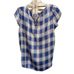 LC Lauren Conrad  Blue/Gray Plaid Short Flutter Sleeves Keyhole‎ Size XS Soft Photo 3