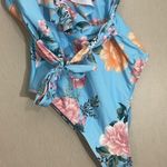 Cupshe  blue floral ruffle NWT v neck one piece swim suit Photo 1