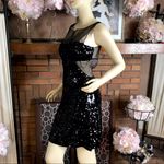 BCBGMAXAZRIA  BLACK SEQUIN & MESH EXPOSED BACK BODY CON COCKTAIL DRESS NWT (M) Photo 3