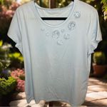 Merona  Baby Blue Embellished Floral T-Shirt Top Photo 0