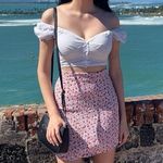 Brandy Melville Red/ White Floral Skirt Photo 3