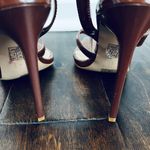 Simmi London Chantria Brown Patent Square Toe Thong Slingback High Heels  6 Photo 2