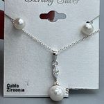 Boutique Sterling silver cubic Zirconia faux pearl necklace set. Photo 1