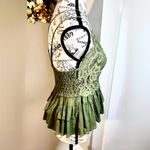 Free People One Adelia Lace Double Ruffle Lace Top in Olive Sparrow Sz L π Photo 3