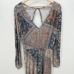 Earthbound Trading Co Blue Tan Floral Long Sleeve Romper Open Back Boho Women XL Photo 0