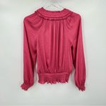 Catherine Malandrino  coral satin smocked split V neck puff long sleeve blouse Photo 2