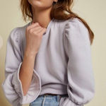 Nation Ltd  Daryl Puff Sleeve Sweatshirt Womens Size Large 100% Cotton Lavender Photo 0