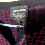 carole little  cardigan sweater Womens sz M Wool Houndstooth Burgundy Black Photo 3