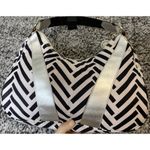 LeSportsac Everyday Shoulder‎ Purse Bag Black White Silver Stripe Hobo Preppy Photo 1
