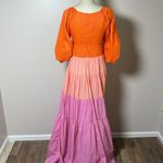 New STAUD Meadow Dress Orange Pink Colorblock Tiered Maxi Size S Photo 3