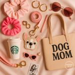 French Bulldog Puppy Face Keychain Tan Dog Bag Charm Gold Key Ring NWT Cute Photo 2