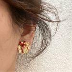 Vintage Happy Holidays Christmas Present Gift Earrings & Candy Cane Brooch Set Photo 11