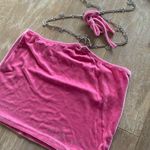 Pink velour butterfly chain bodycon cut out halter dress S NEW Photo 2