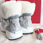 Valentino Garavani Valentino VLogo Metallic Silver Ivory Shearling & Leather High-Top Sneakers Photo 10