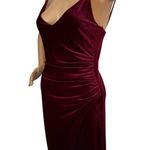Betsy and Adam draped burgundy velvet gown long side slit 4 Photo 7