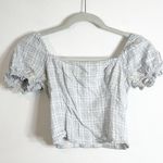 Abercrombie & Fitch Plaid Square Neck Puff Sleeve Crop Top White Blue XS Photo 1