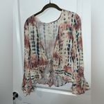 Given Kale Rustic Western Cowgirl Tie Front CropTop Plunging Neckline Peplum SzS Pink Photo 4