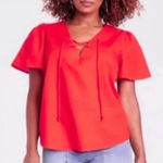 Knox Rose  Women's Orange Red‎ Short Sleeve Lace Up Top Cotton Women’s Size Large Photo 0