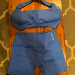 DFYNE  Impact Shorts 4.5" Women’s Electric Blue Halter Sports Bra Set XSmall Photo 0