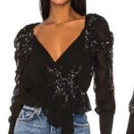 LPA Cara Embellished Sequin Blouse Top Black Long Sleeves Women’s Size Small Photo 0
