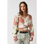 Free People Bed Of Roses Sweater Dainty Cottage Floral V Neck Size Small Photo 4