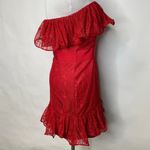 Georgina Chapman Pearl Lace Mini Dress Ruffle Strapless Sz 4 Red Photo 8