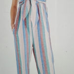 Madewell CAP SLEEVE STRIPED LINEN BLEND TIE ACCENT WIDE LEG JUMPSUIT 4 Photo 0