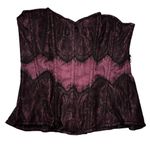 Plum Brocade Steel Boned Corset w/Black Eyelash Lace Purple Size 2X Photo 1
