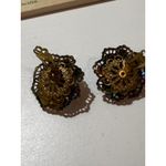 Vintage Multicolor Beaded Flower Cluster Clip On Earrings Gold Tone Retro White Photo 4