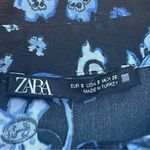 ZARA  PRINTED SHIRT FLOUNCED DRESS BLUE BLACK PAISLEY PRINT LONG SLEEVES SZ S Photo 9