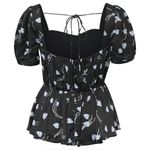 Self Portrait Gathered Puff Sleeve Geometric Print Silky Top Size 2 Blue Photo 1