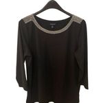 Lands' End | Black with Speckled Embroidered Crew Neck Blouse Size XL 18 Photo 0