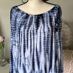 Earthbound Studio West blue tie-dye gauze, rayon, Boho, balloon sleeve smocked blouse Lāā Photo 0