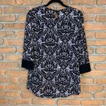Dana Buchman  Boho Floral Print Round Neck 3/4 Sleeve‎ Tunic Blouse Black Size S Photo 1