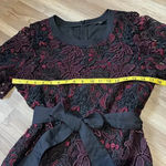 Kobi Lace Dress Black Maroon Tie Belt Lined Size S Cocktail Evening Formal Photo 5