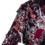 Bebe Gorgeous Long Sleeve Ruffle Trim Blouse Dark Plum Paisley Print EUC Medium Photo 4