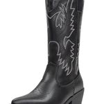 IUV Women’s Size 10 Black Leather Cowboy Cowgirl Boots Embroidered Pointy Toe Photo 0
