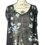 Joie  100% Silk Sheer Floral Blouse Black Peasant Top Size M Photo 0