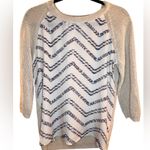 DKNY Women’s Mixed Media Top - Size Medium - Beige with Chevron Design Photo 0