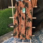 True Destinations Palm Trees Wide Leg Palazzo Pants Resortwear beach coverup L Tan Size L Photo 1