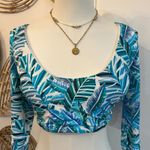 Swimsuits For All Leaf Print Long Sleeve Bikini Top Tropical Surf Swimwear M Blue Size M Photo 4
