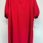 London Times Red Crepe Shift Dress Pleated Back & Shoulders V Neck Half Sleeve Photo 0