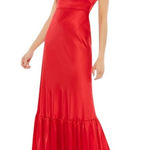 Mac Duggal  NEW Size 10 55381 Red Tiered Satin Spaghetti Strap Long Dress Gown Photo 0