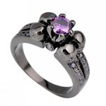 Men's Women 4 Skull Design Purple Zircon Wedding Ring Black Gold Size 10 Photo 0