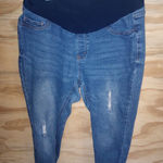 S.O.N.G. Maternity Skinny Jeans Full Belly Band XL Distressed Blue Photo 0
