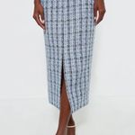 Blue Tweed Dorset Midi Cynthia Skirt Size L Photo 0